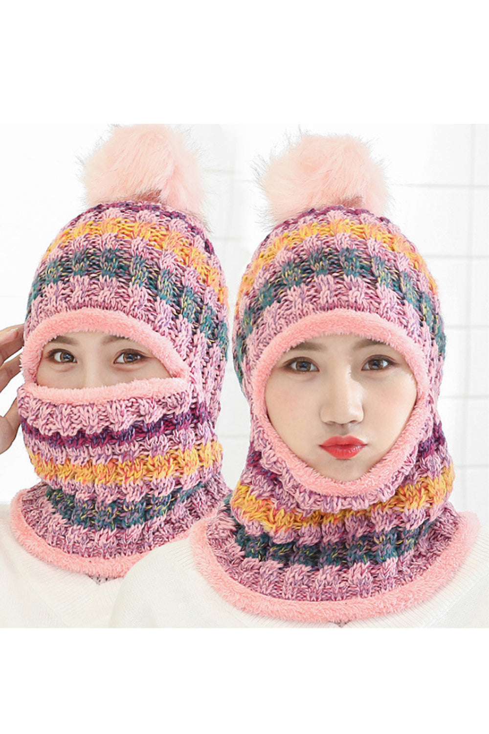 Women Windproof Outdoor Hair Ball Attached Casual Knitted Hat