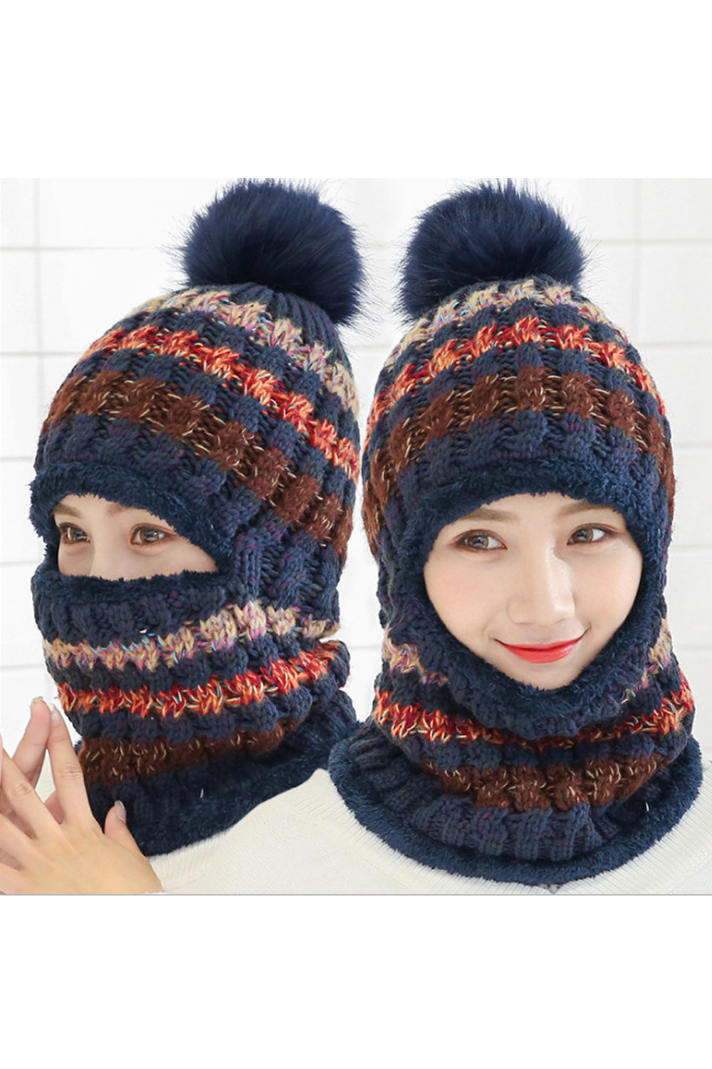Women Windproof Outdoor Hair Ball Attached Casual Knitted Hat