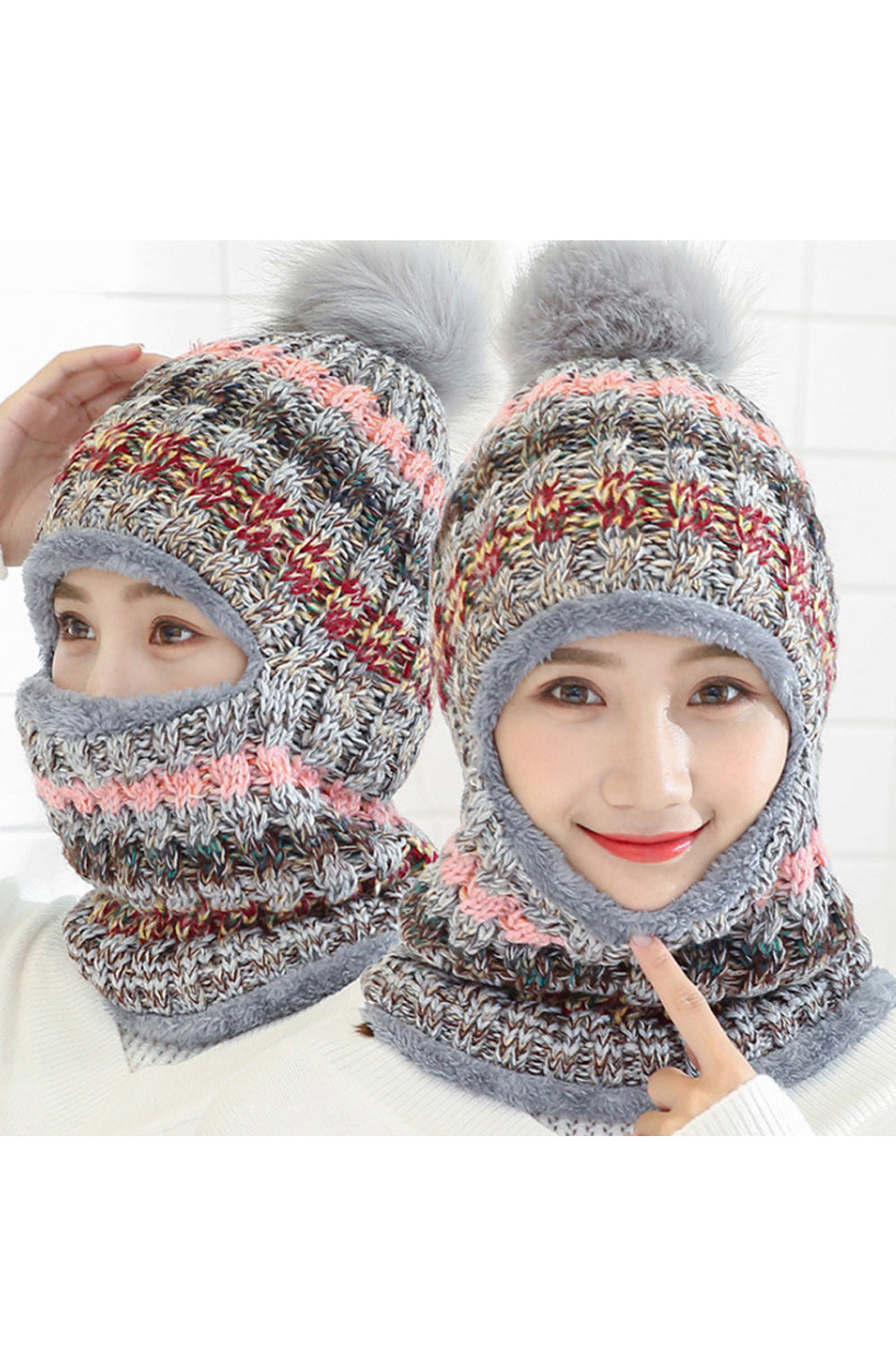 Women Windproof Outdoor Hair Ball Attached Casual Knitted Hat