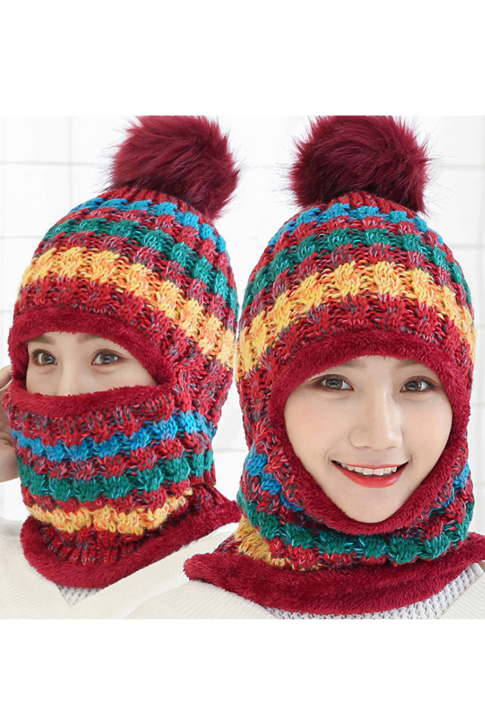 Women Windproof Outdoor Hair Ball Attached Casual Knitted Hat