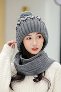 Women Hair Ball Attached Classy Printed Style Cozy Knitted Hat
