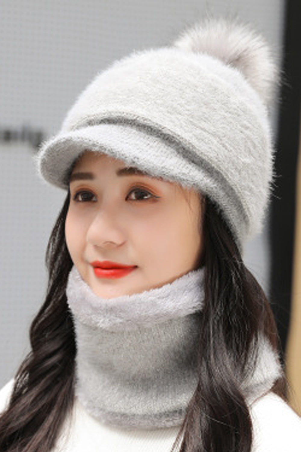 Women Outdoor Windproof Solid Colored Hair Ball Cozy Knitted Hat