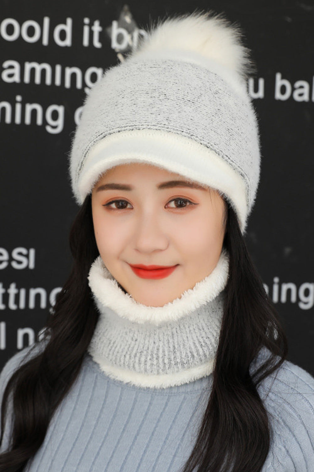 Women Outdoor Windproof Solid Colored Hair Ball Cozy Knitted Hat