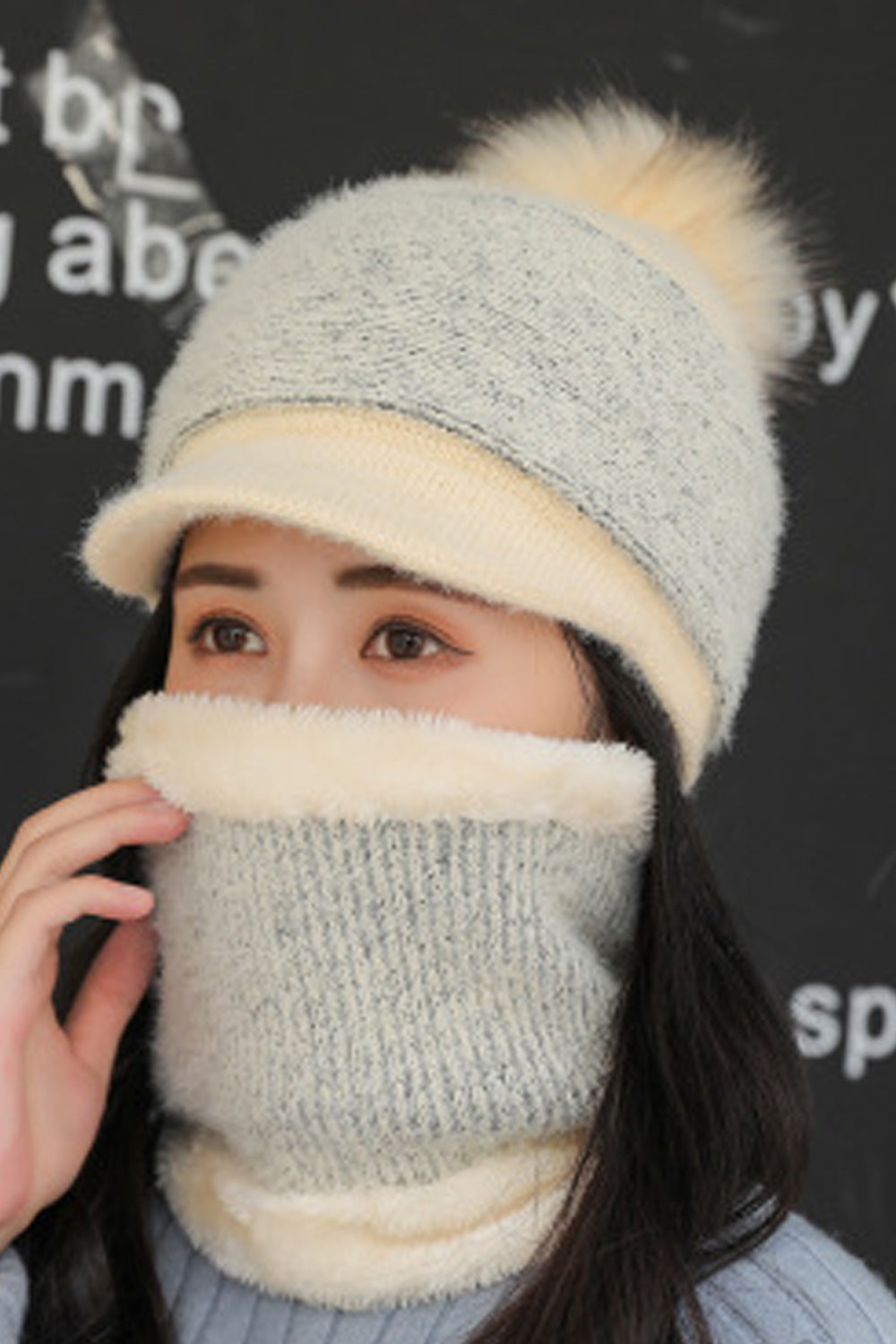Women Outdoor Windproof Solid Colored Hair Ball Cozy Knitted Hat