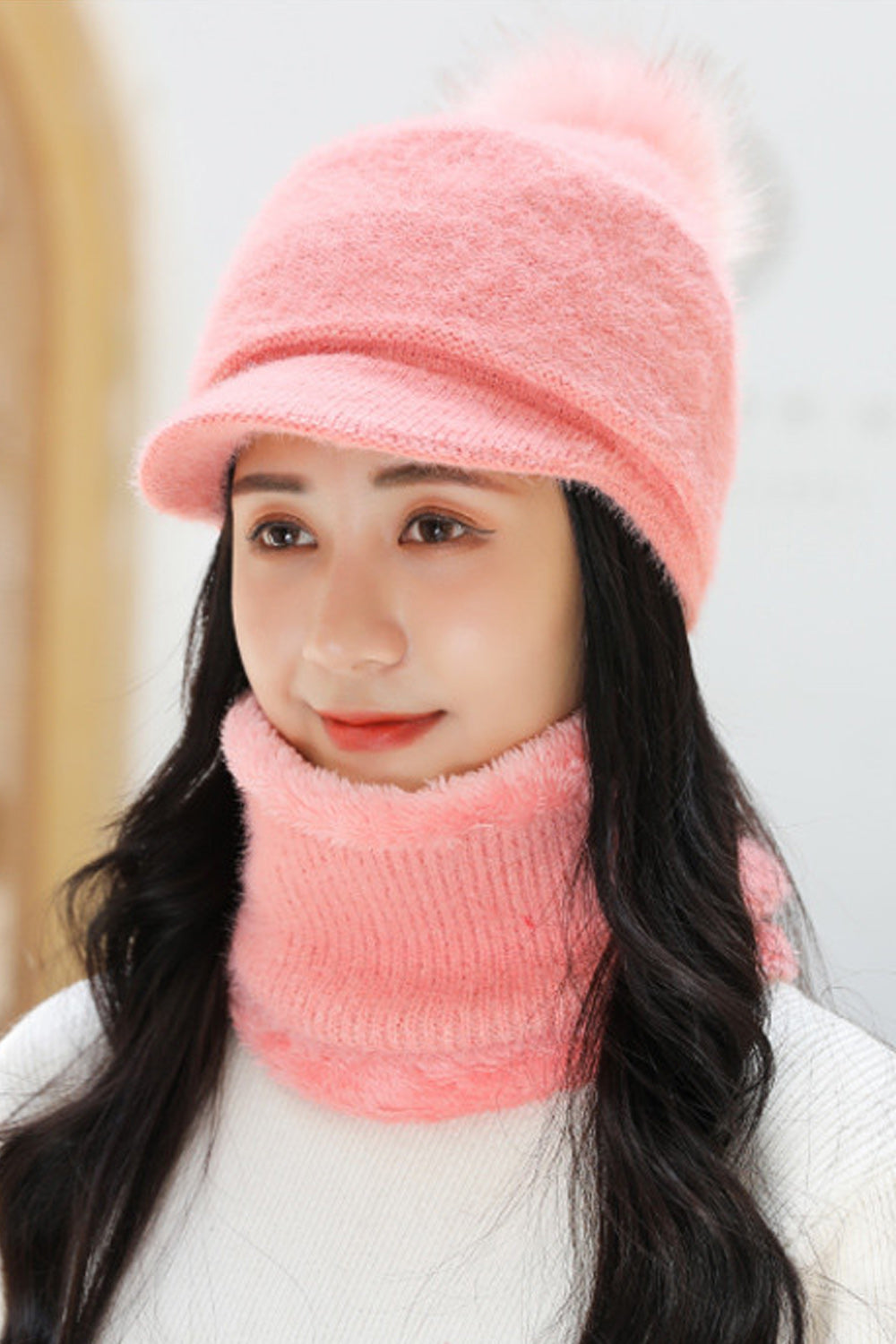Women Outdoor Windproof Solid Colored Hair Ball Cozy Knitted Hat