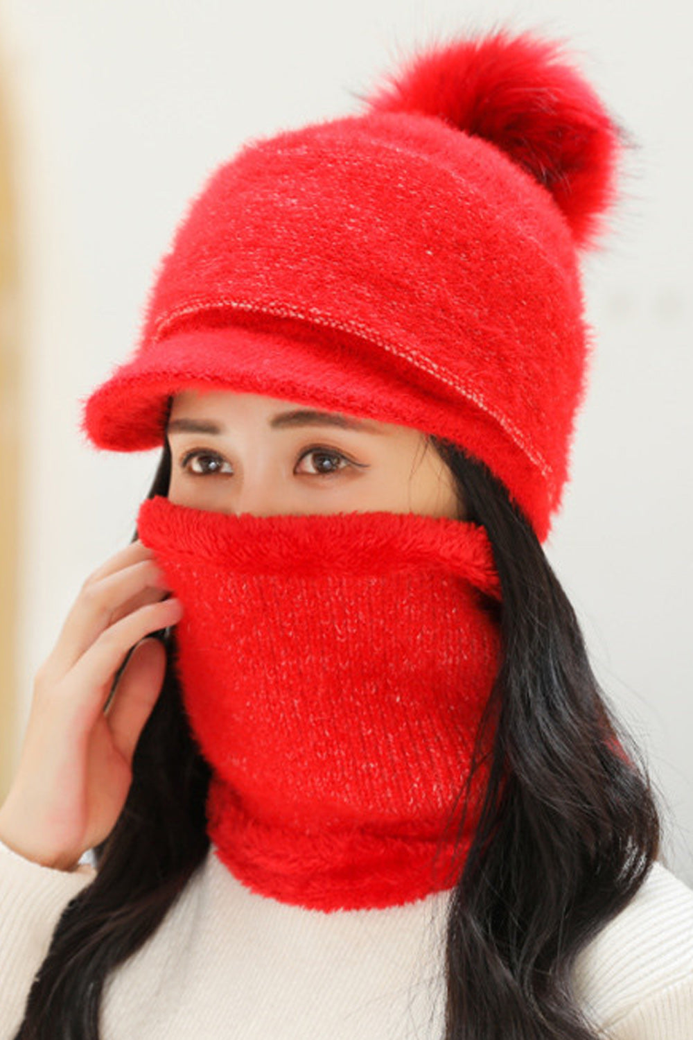 Women Outdoor Windproof Solid Colored Hair Ball Cozy Knitted Hat