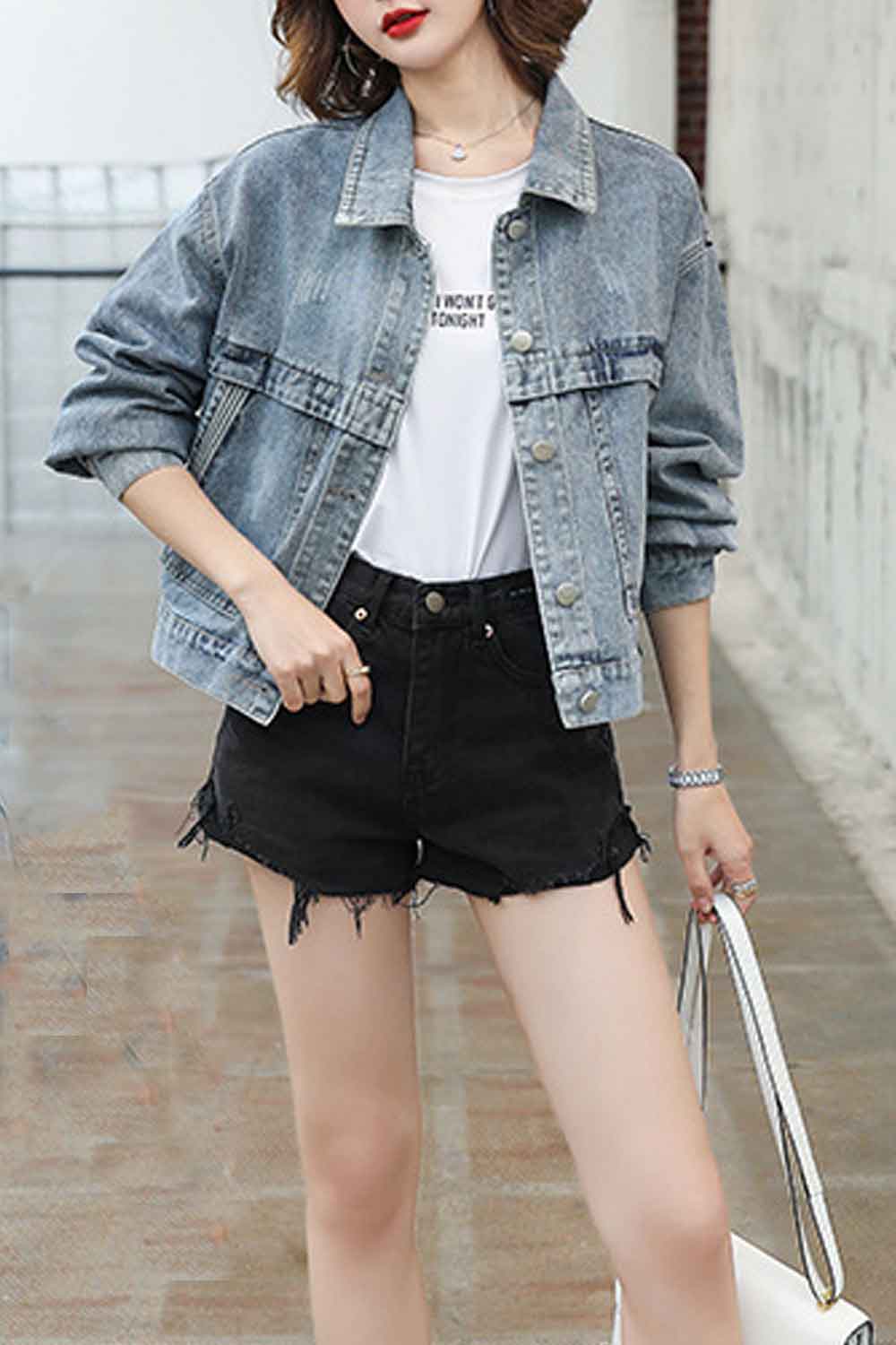 Women Letter Pattern Winter Season Long Sleeve Modern Warm Denim Jacket