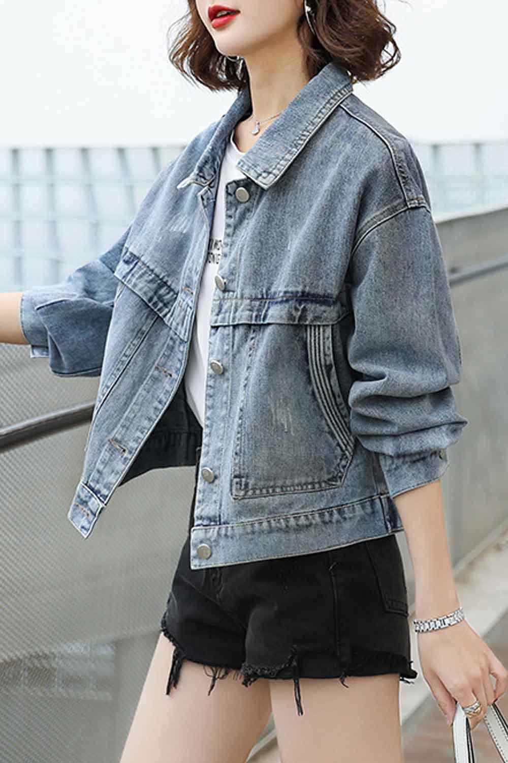Women Letter Pattern Winter Season Long Sleeve Modern Warm Denim Jacket