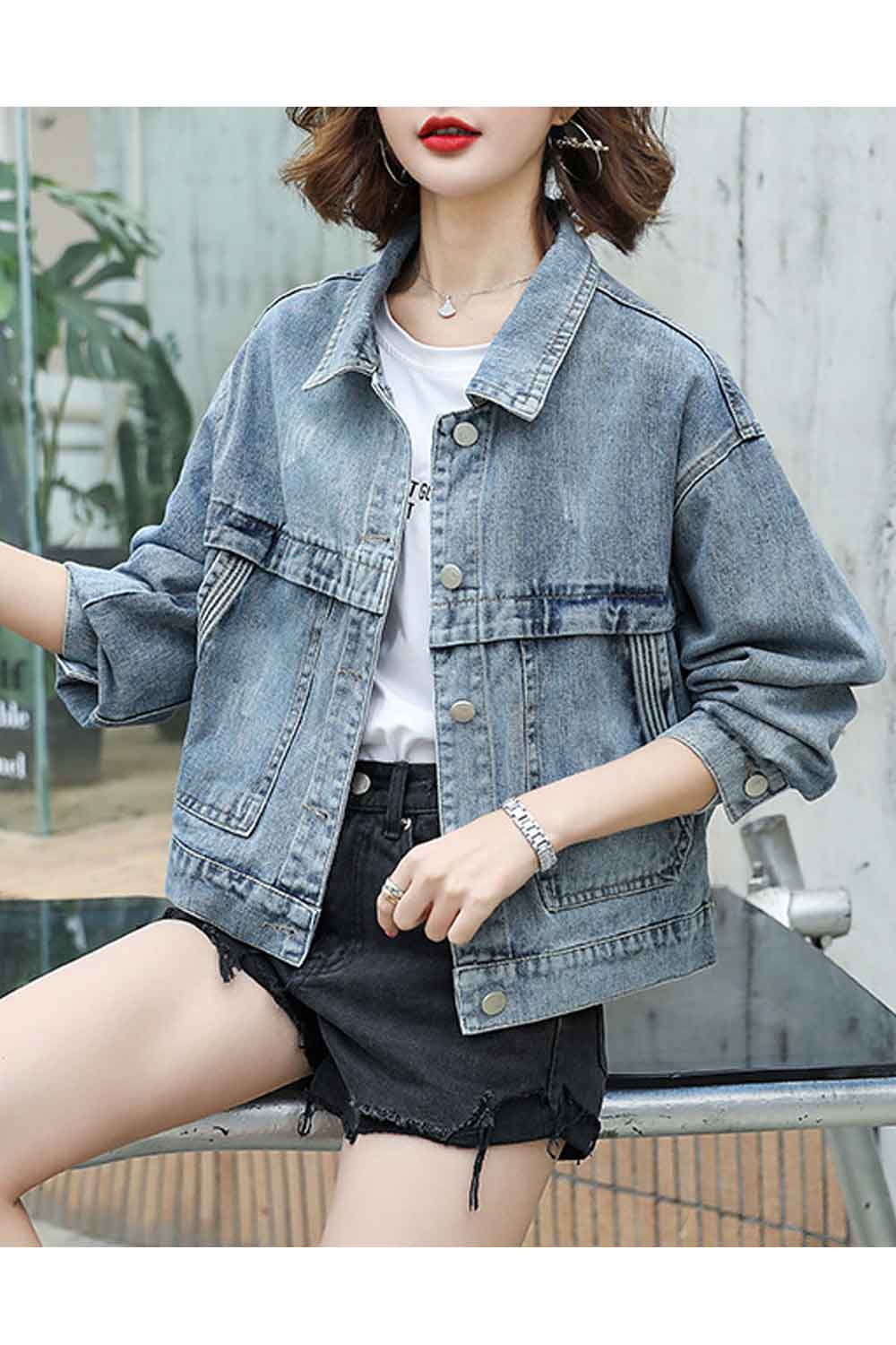 Women Letter Pattern Winter Season Long Sleeve Modern Warm Denim Jacket