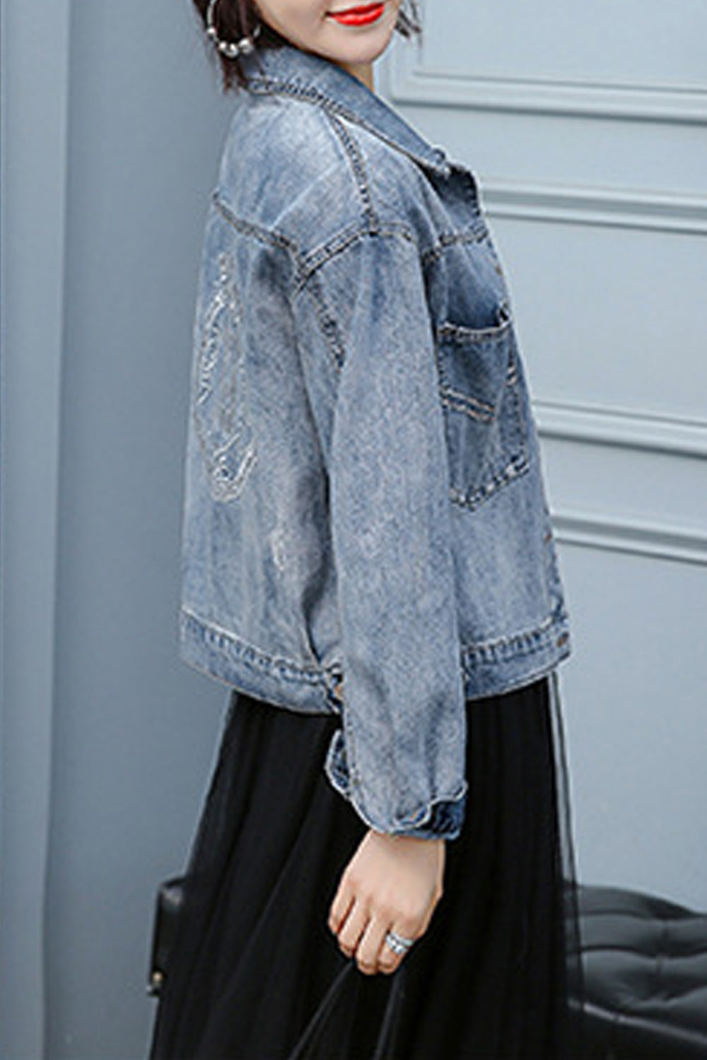 Women Collar Neck Comfortable Long Sleeve Cozy Denim Jacket