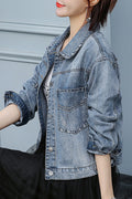 Women Collar Neck Comfortable Long Sleeve Cozy Denim Jacket