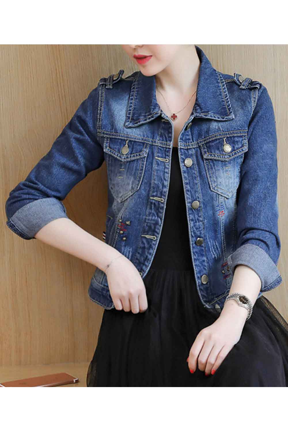 Women Magnificent Lightweight Casual Long Sleeve Superb Wind Breaker Denim Jacket
