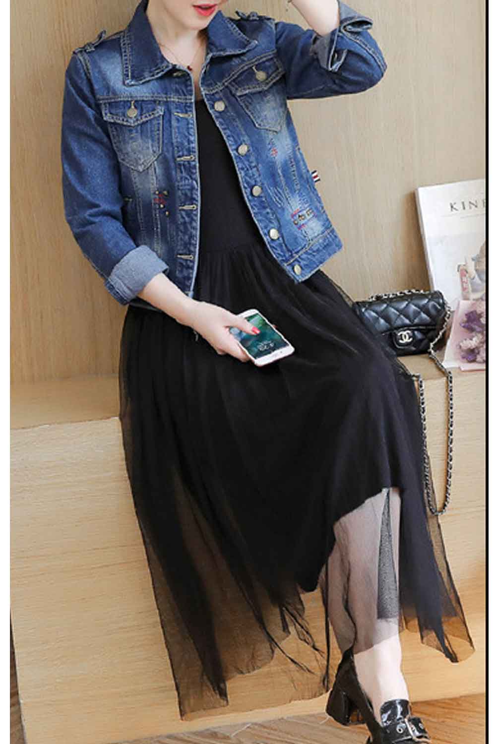 Women Magnificent Lightweight Casual Long Sleeve Superb Wind Breaker Denim Jacket