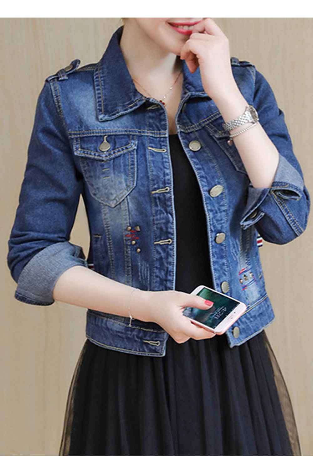Women Magnificent Lightweight Casual Long Sleeve Superb Wind Breaker Denim Jacket