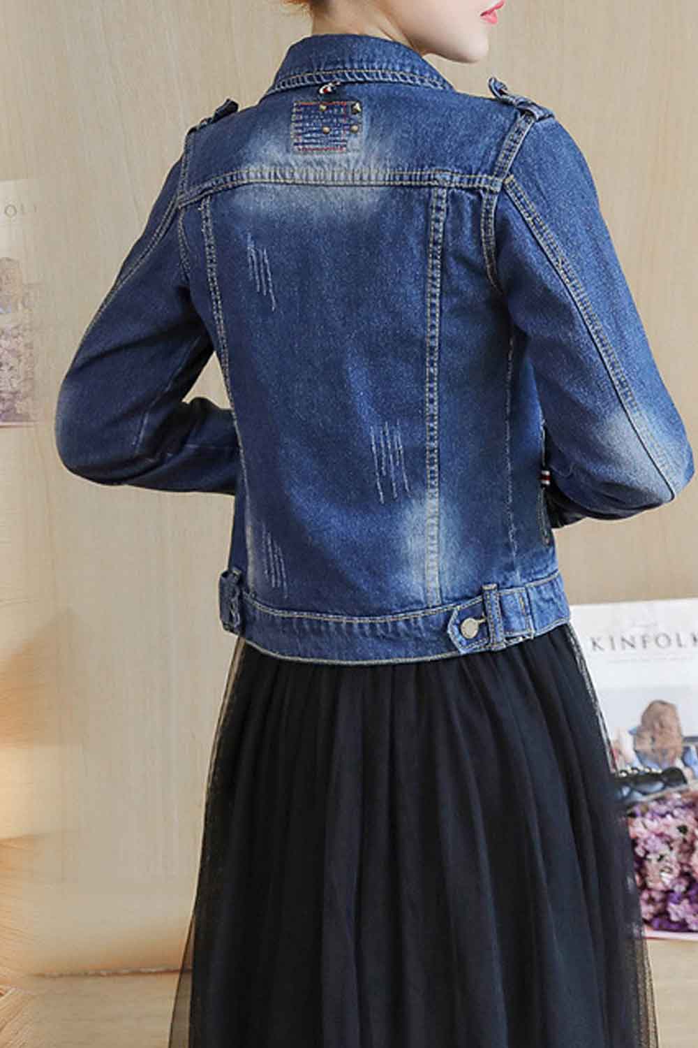 Women Magnificent Lightweight Casual Long Sleeve Superb Wind Breaker Denim Jacket