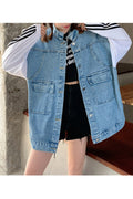 Women Long Sleeve Loose Mid Length Wind Proof Solid Pattern Autumn Awesome Denim Jacket