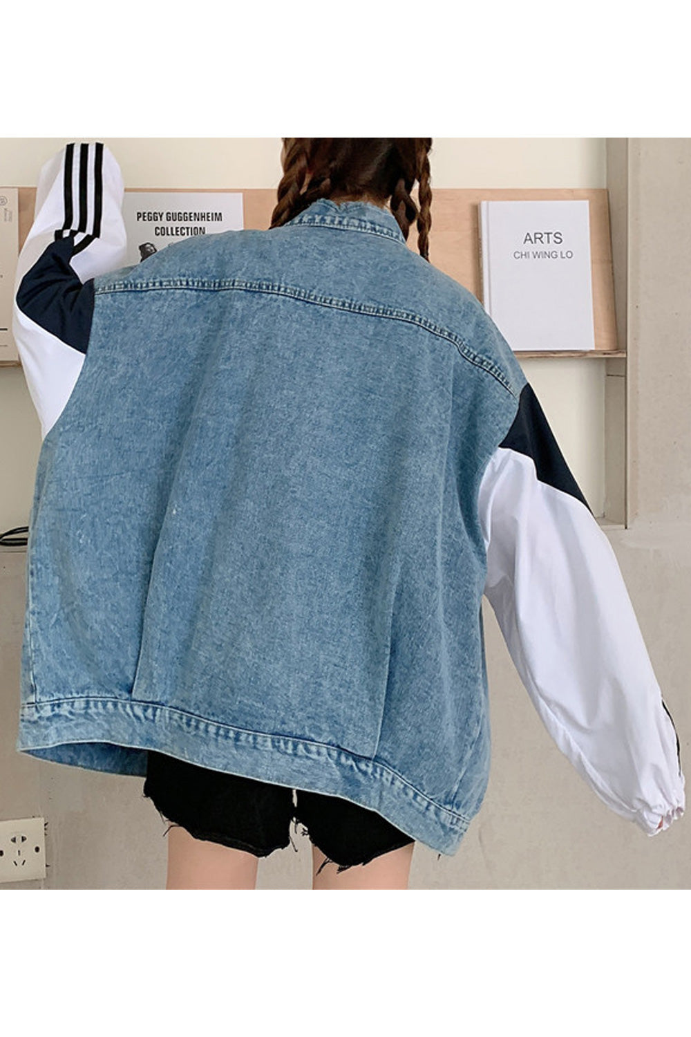 Women Long Sleeve Loose Mid Length Wind Proof Solid Pattern Autumn Awesome Denim Jacket