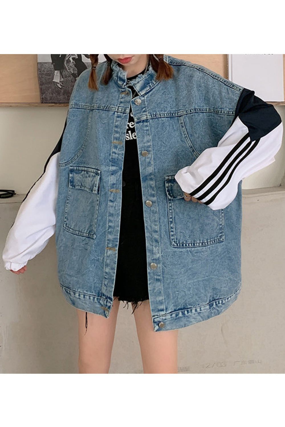 Women Long Sleeve Loose Mid Length Wind Proof Solid Pattern Autumn Awesome Denim Jacket