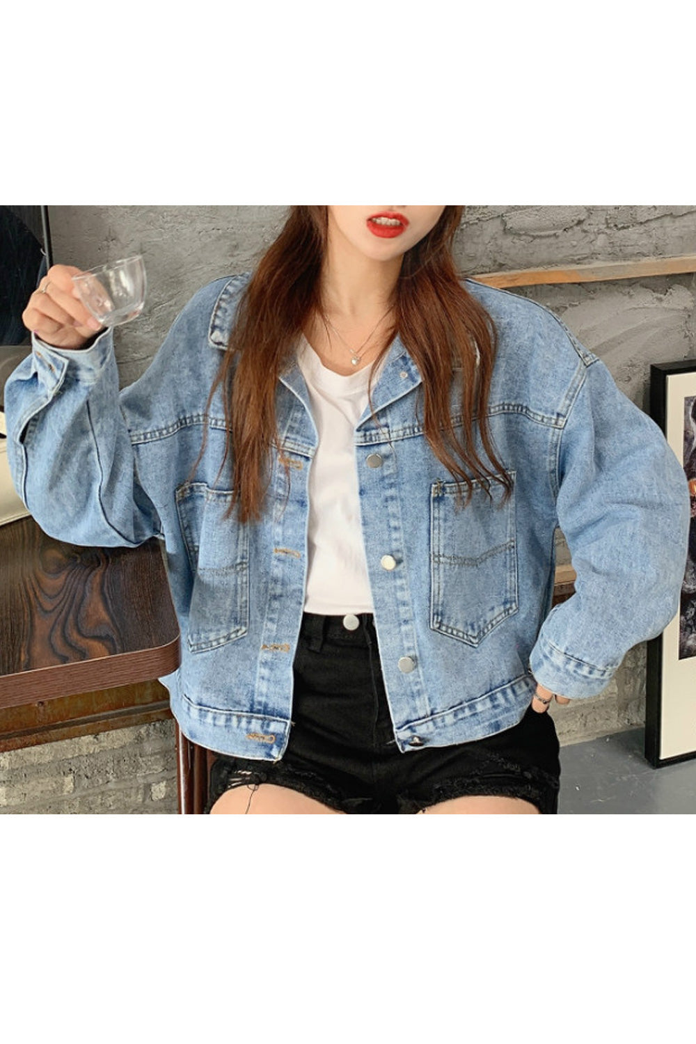 Women Pocket Styling Magnificent Solid Colored Thick Awesome Denim Jacket