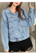 Women Pocket Styling Magnificent Solid Colored Thick Awesome Denim Jacket