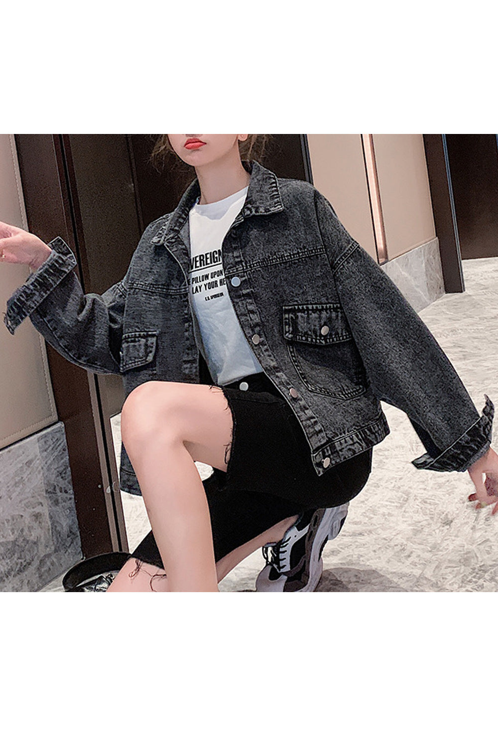 Women Pocket Styling Loose Wonderful Long Sleeve Fantastic Denim Jacket