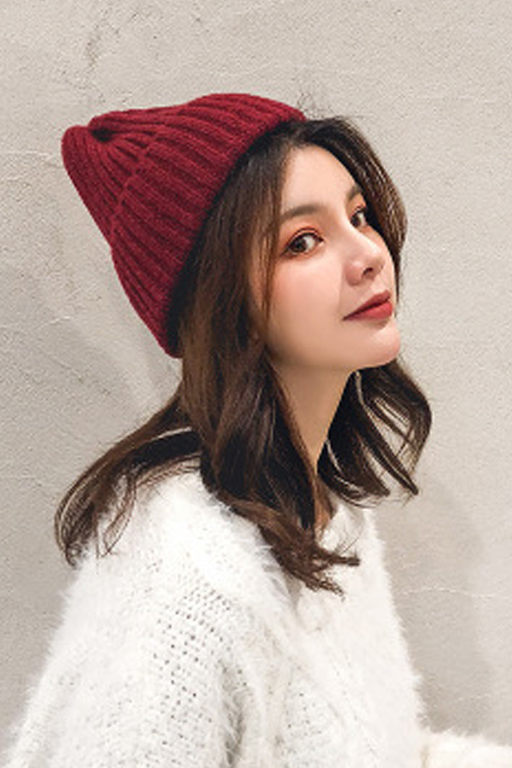 Women Cute Dome Style Solid Color Warm Knitted Hat