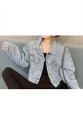 Women Pocket Styling Collar Neck Fantastic Loose Breathable Denim Jacket