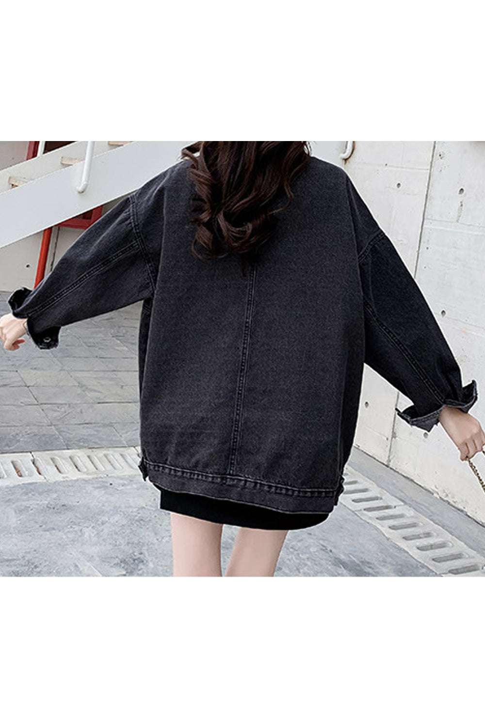 Women Modern Mid Length Superb Lon Sleeve Easy Button Down Denim Jacket