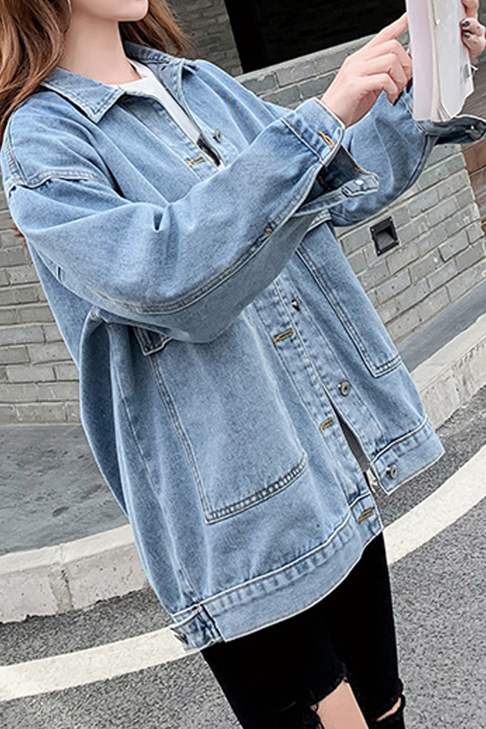 Women Modern Mid Length Superb Lon Sleeve Easy Button Down Denim Jacket