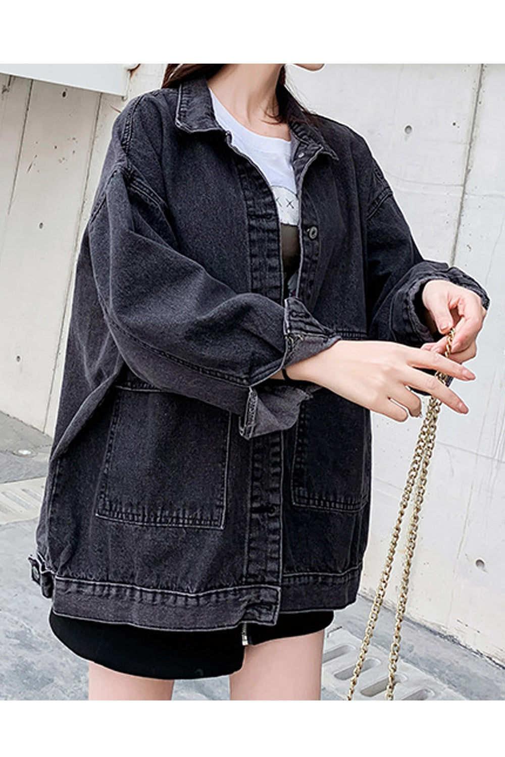 Women Modern Mid Length Superb Lon Sleeve Easy Button Down Denim Jacket