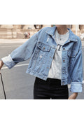 Women Beautiful Collar Neck Pocket Styling Long Sleeve Loose Breathable Trendy Denim Jacket
