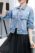 Women Lightweight Button Closure Breathable Long Sleeve Tremendous Loose Denim Jacket