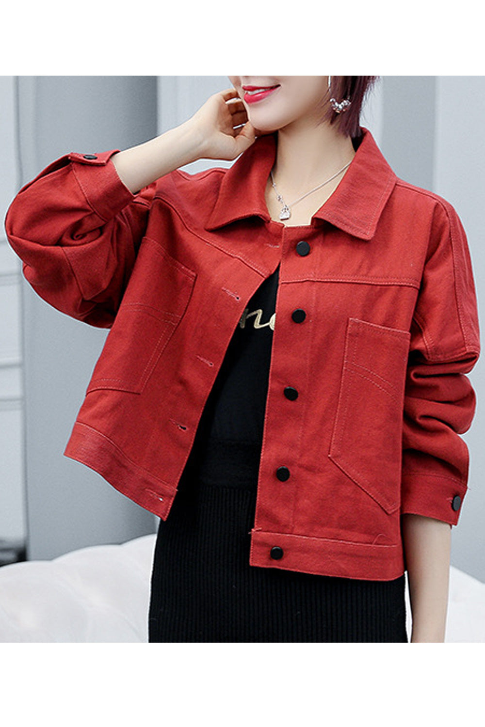 Women Solid Colored Wonderful Long Sleeve Loose Convenient Button Down Denim Jacket