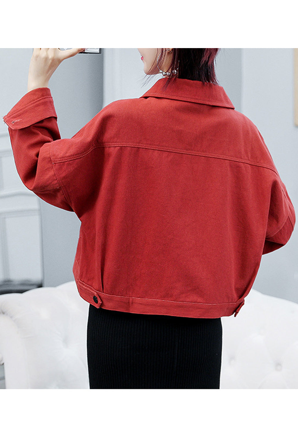 Women Solid Colored Wonderful Long Sleeve Loose Convenient Button Down Denim Jacket