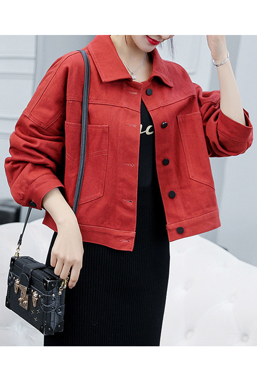 Women Solid Colored Wonderful Long Sleeve Loose Convenient Button Down Denim Jacket