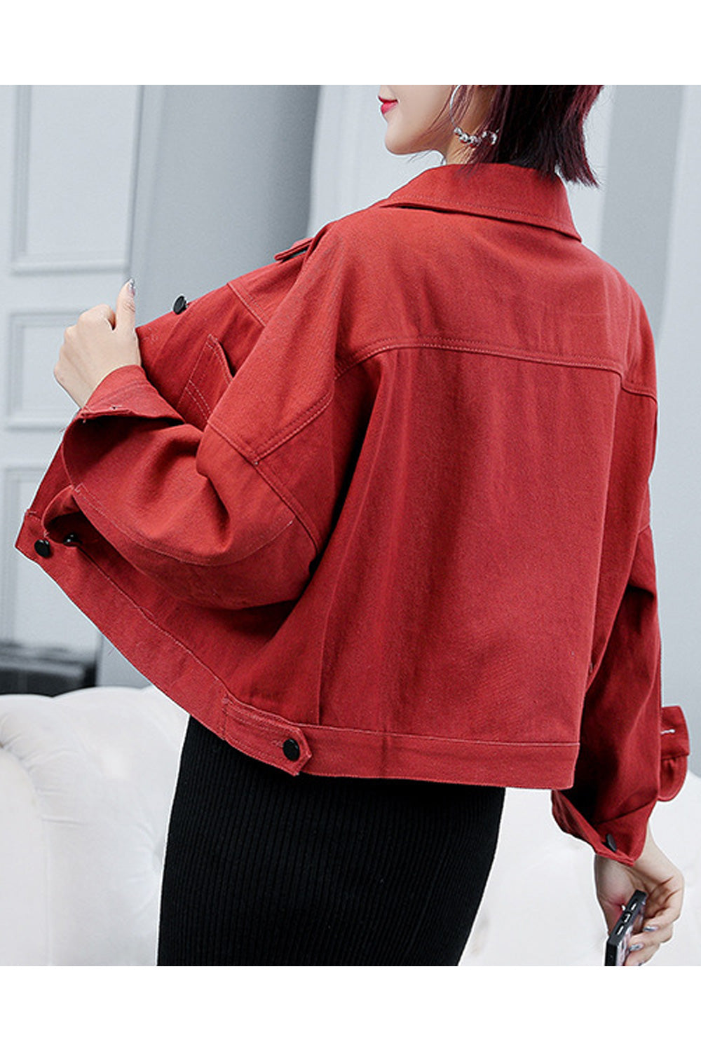 Women Solid Colored Wonderful Long Sleeve Loose Convenient Button Down Denim Jacket