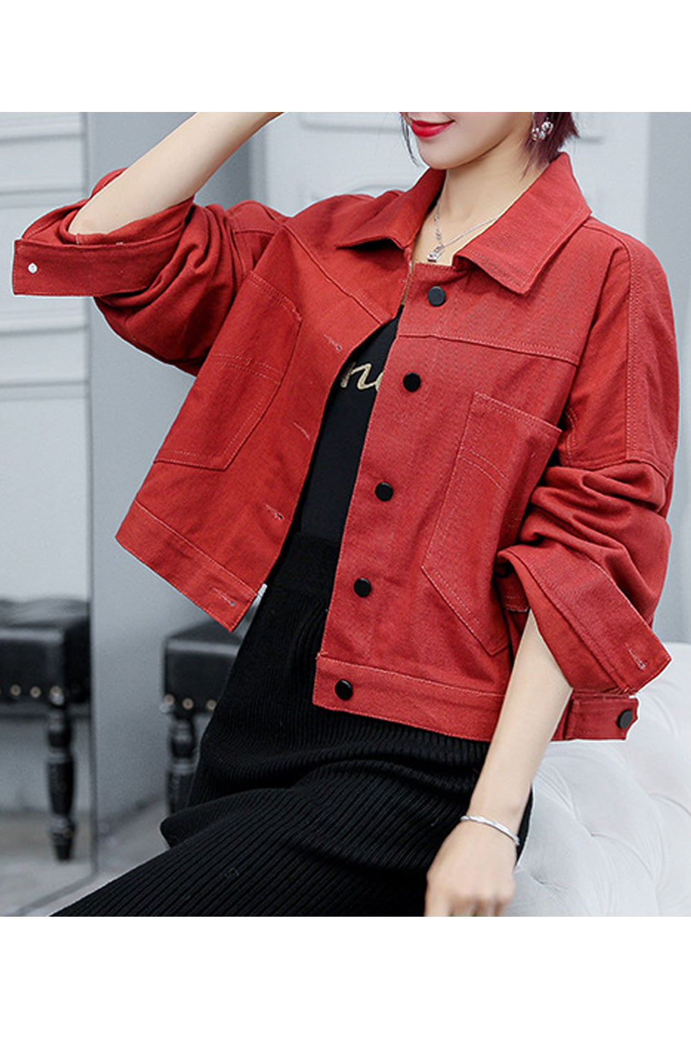 Women Solid Colored Wonderful Long Sleeve Loose Convenient Button Down Denim Jacket