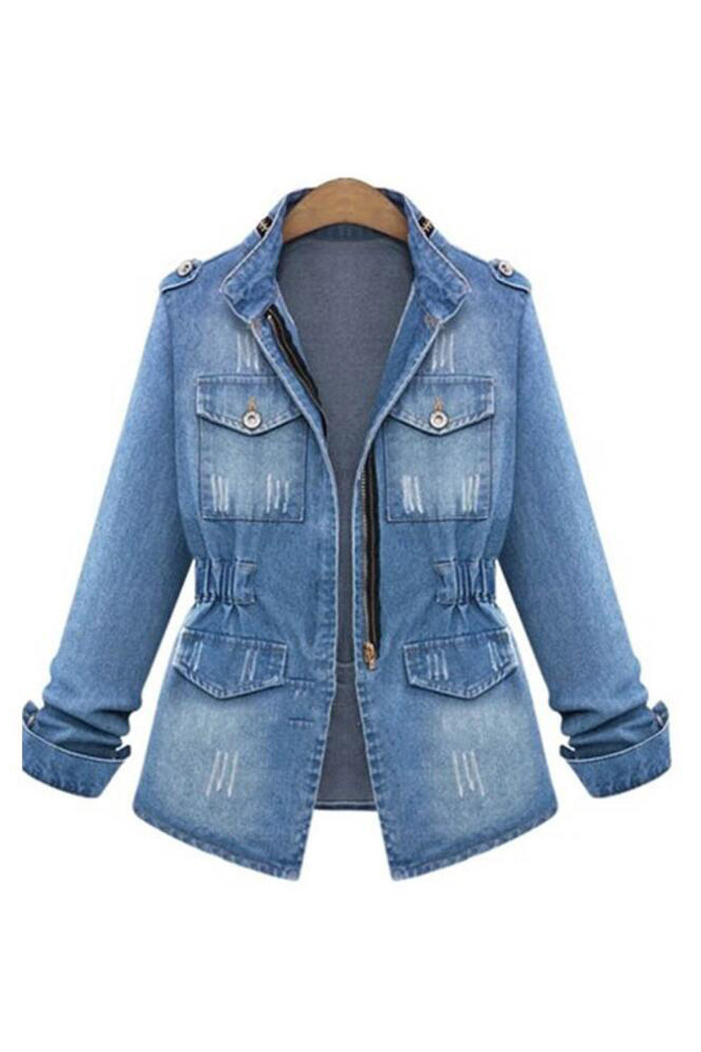 Women Long Sleeve Collar Neck Pocket Styling Winter Casual Classy Denim Jacket