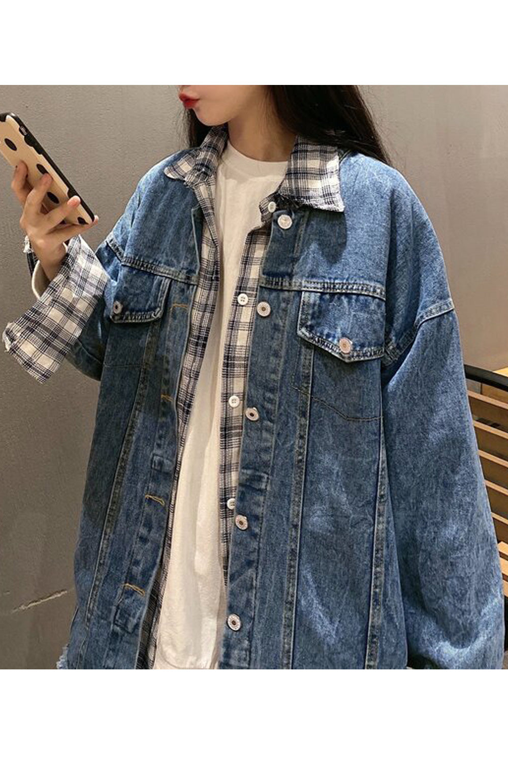 Women Mid Length Superb Button Closure Long Sleeve Denim Jacket