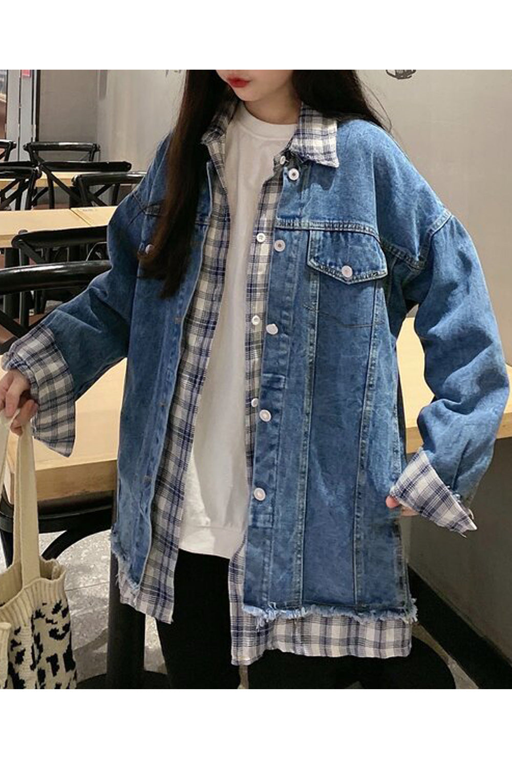 Women Mid Length Superb Button Closure Long Sleeve Denim Jacket