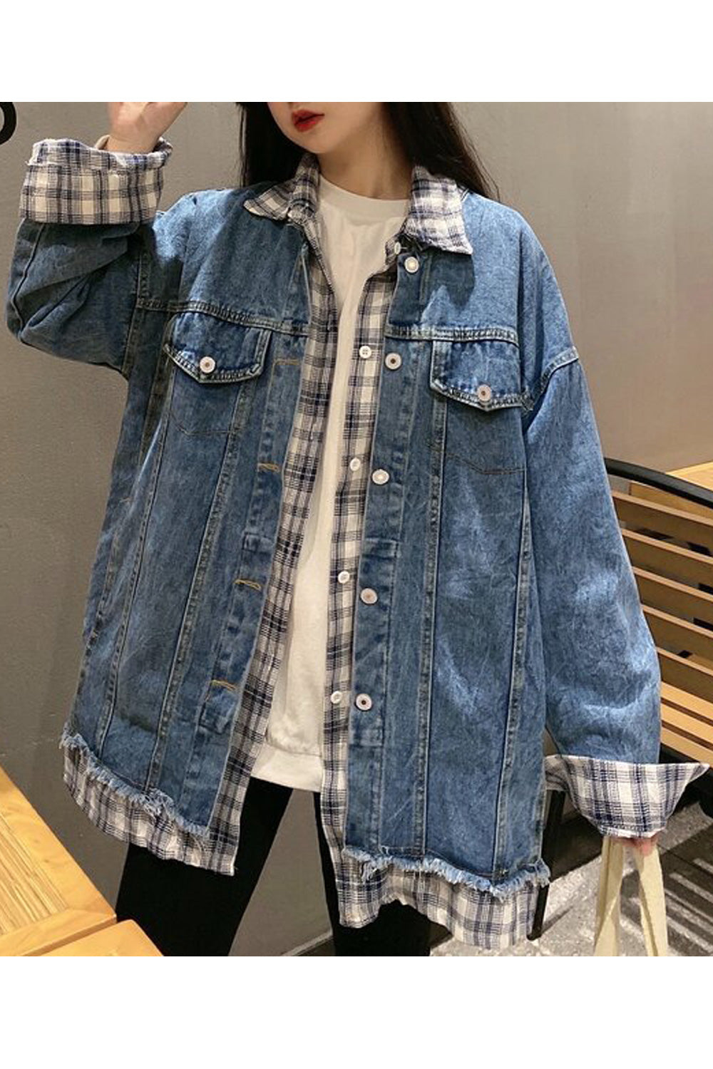 Women Mid Length Superb Button Closure Long Sleeve Denim Jacket