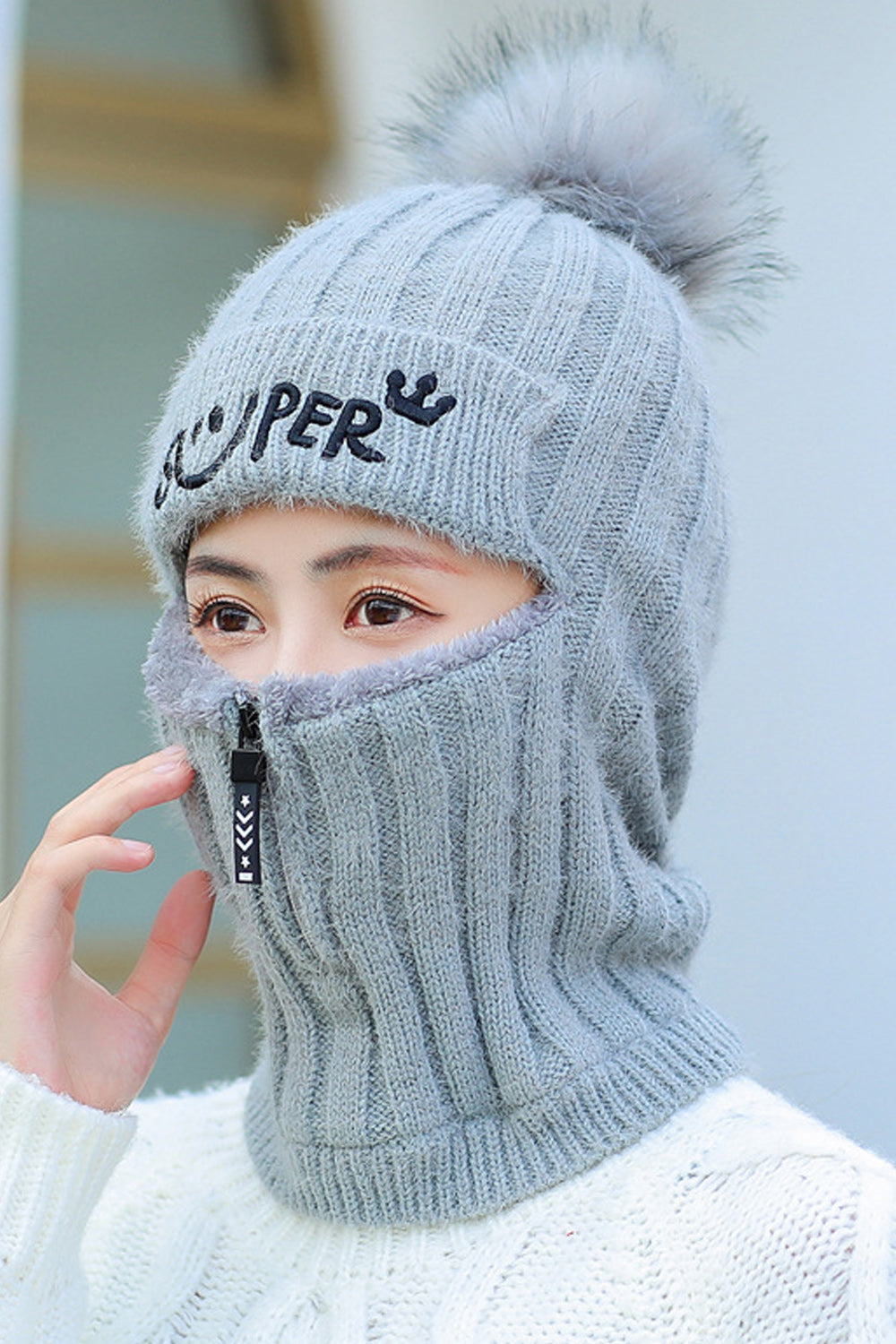 Women Letter Embroidered Cozy Winter Knitted Hat
