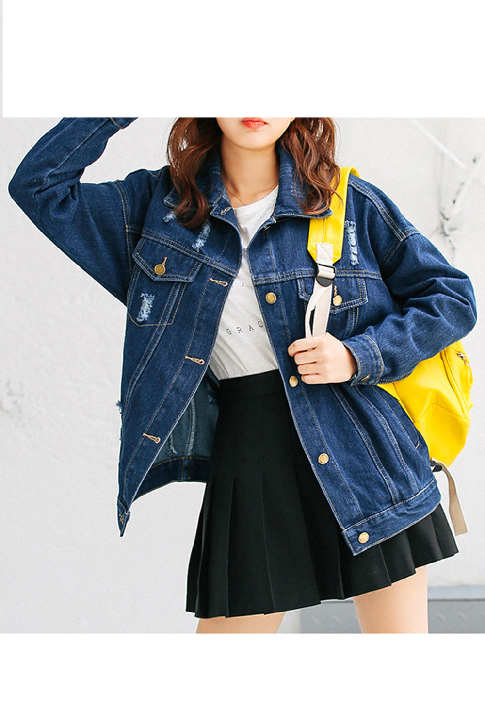 Women Superb Loose Collar Neck Pocket Styling Fantastic Denim Jacket