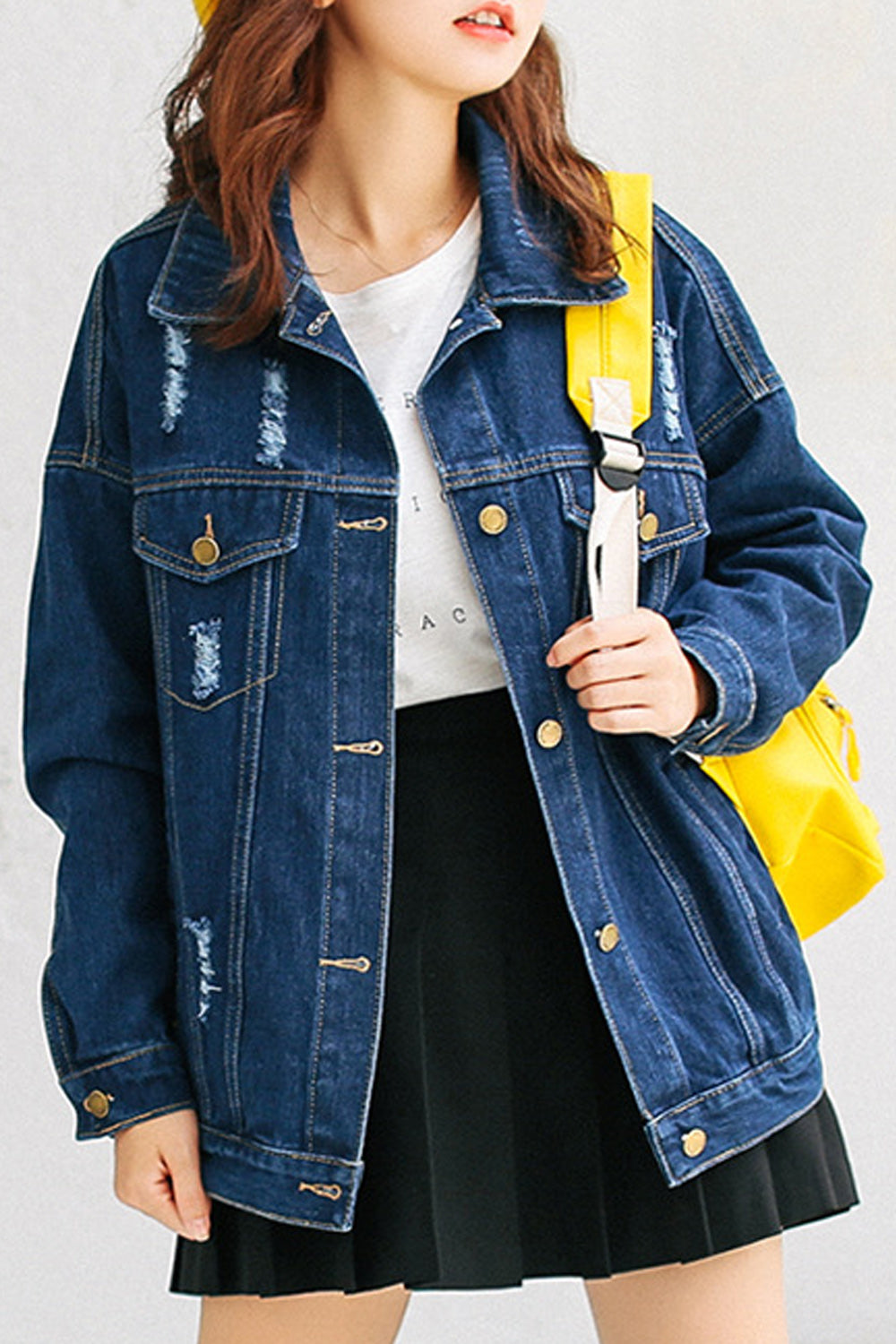Women Superb Loose Collar Neck Pocket Styling Fantastic Denim Jacket