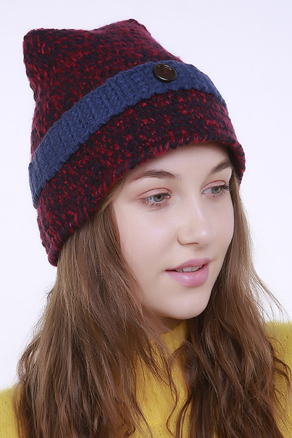 Women Breathable Warm Solid Pattern Cute Knitted Hat