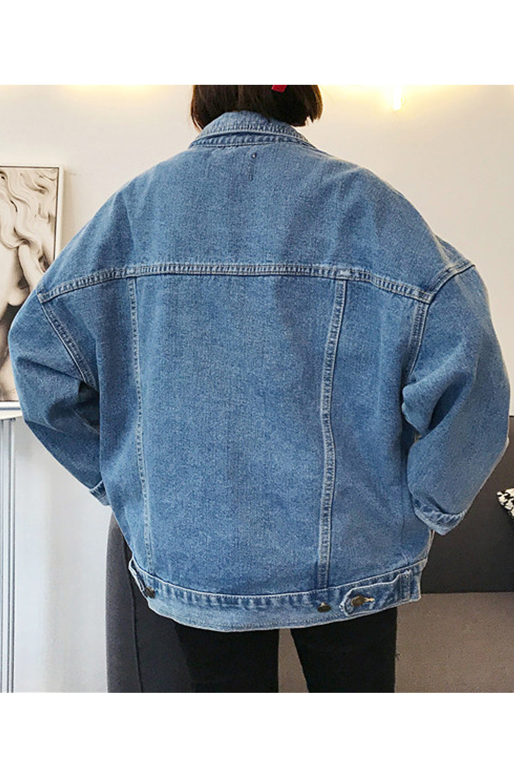 Women Modern Loose Breathable Long Sleeve Superb Collar Neck Fabulous Classy Denim Jacket