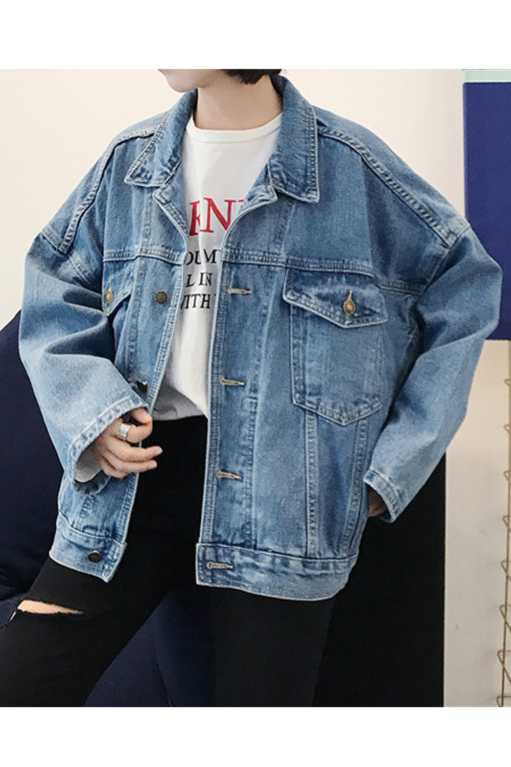 Women Modern Loose Breathable Long Sleeve Superb Collar Neck Fabulous Classy Denim Jacket