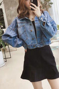 Women Beautiful Pocket Styling Loose Long Sleeve Elegant Winter Denim Jacket