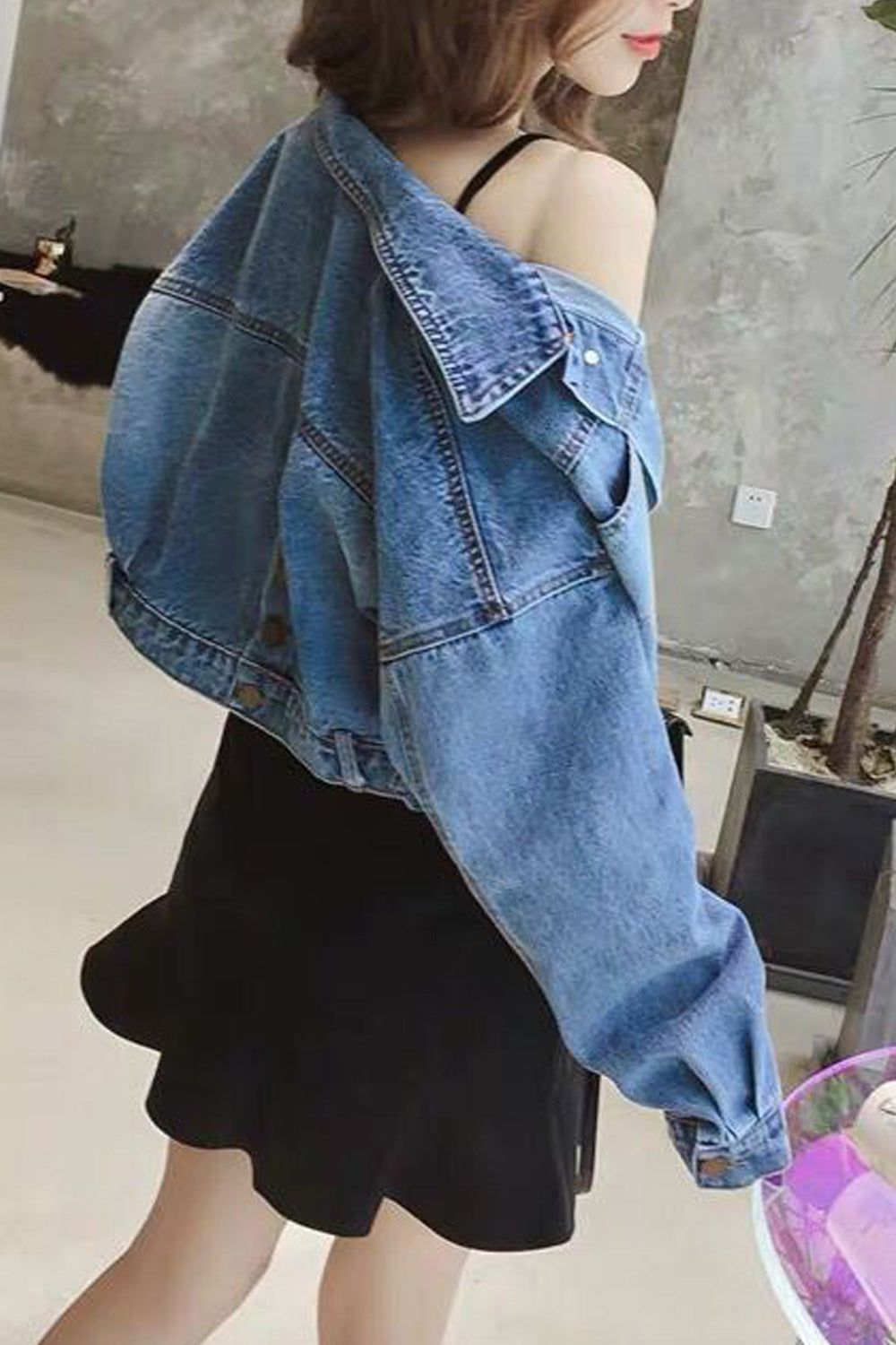 Women Beautiful Pocket Styling Loose Long Sleeve Elegant Winter Denim Jacket