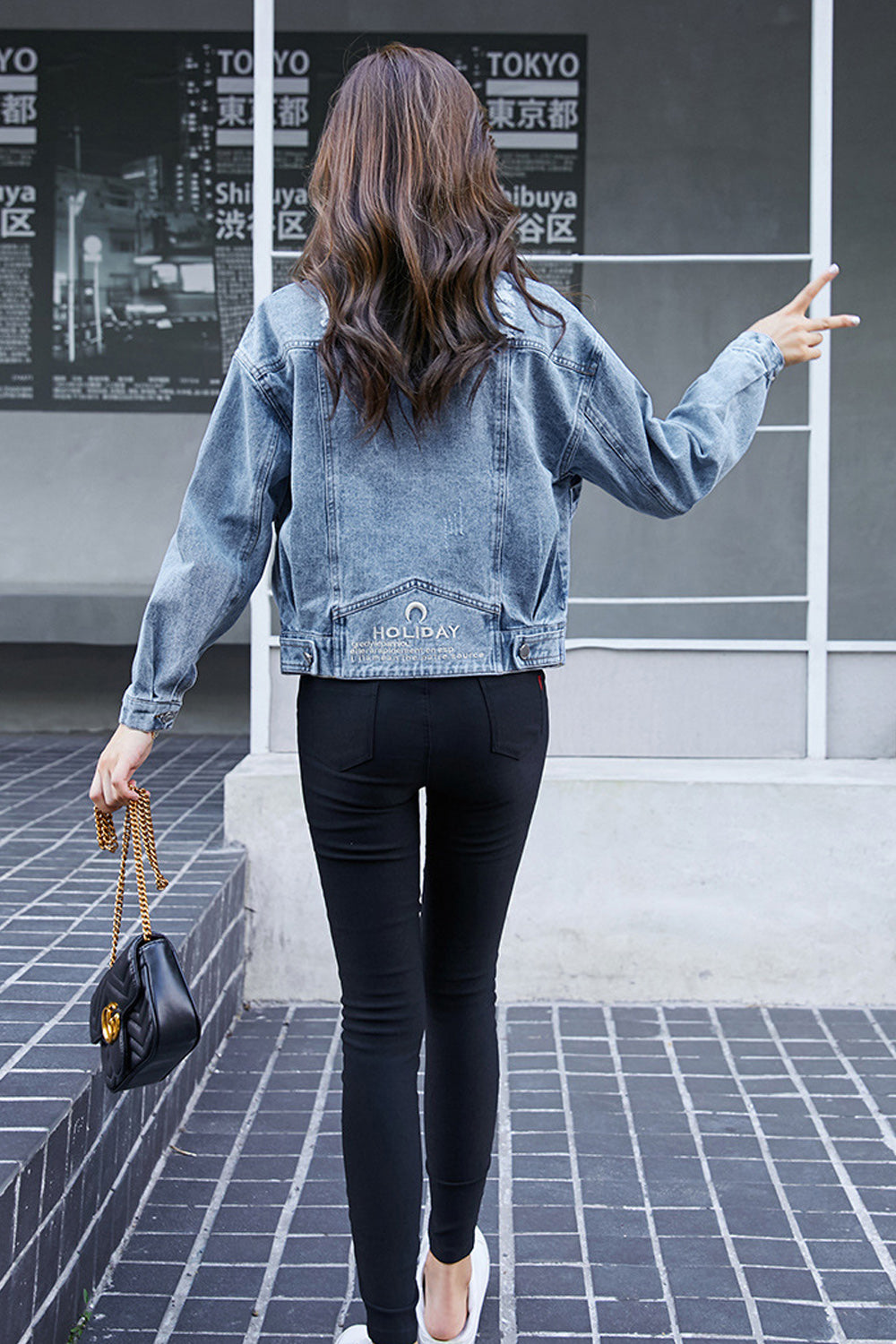 Women Elegant Solid Pattern Breathable Long Sleeve Tremendous Denim Jacket